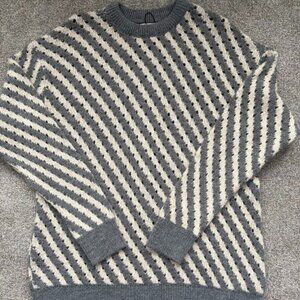 ZARA MEN'S  OPENWORK STRIPED PULLOVER SWEATER GRAY CREAM COLOR SIZE LARGE